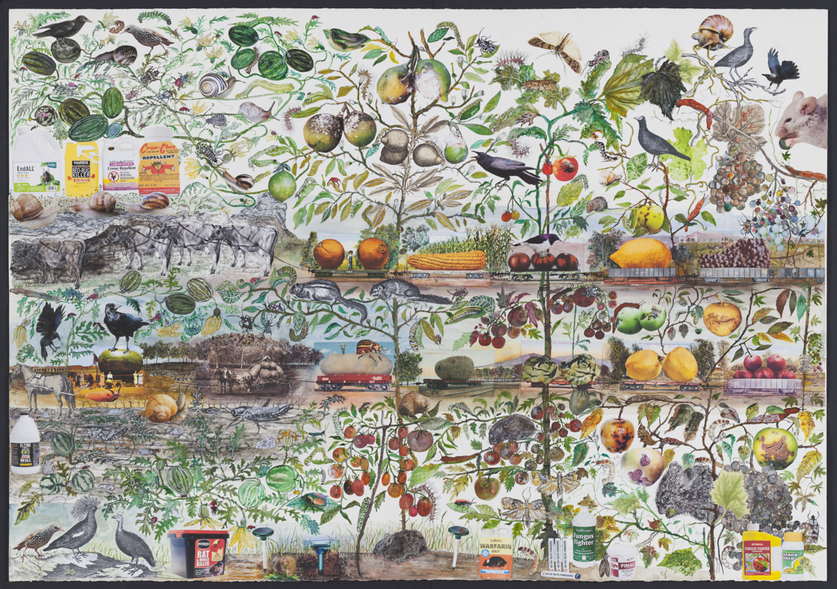 Kunstwerk mit Tieren und Pflanzen